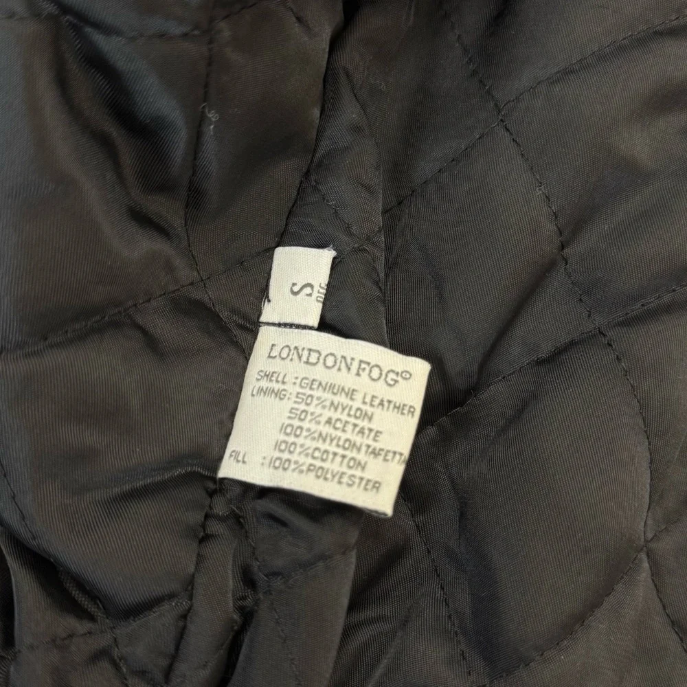 London Fog Black Genuine Leather Bomber Jacket Sz S - Picture 8 of 15